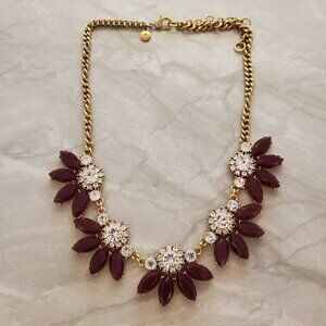 💖 J.Crew Dark Maroon Red Rhinestone Crystal Pave Fan Cluster Statement Necklace